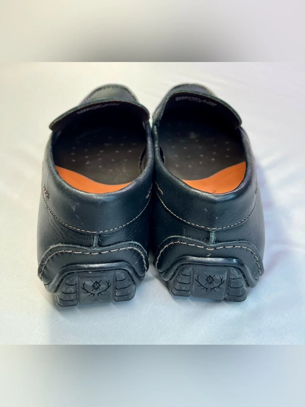 Martin Dingman Black Bermuda Saddle Leather Penny Loafers Shoes Orange Insoles